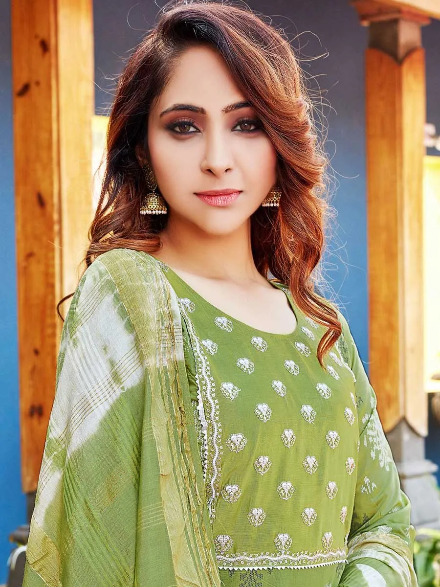 Green Viscose Printed Stitched Readymade Suit with Dupatta