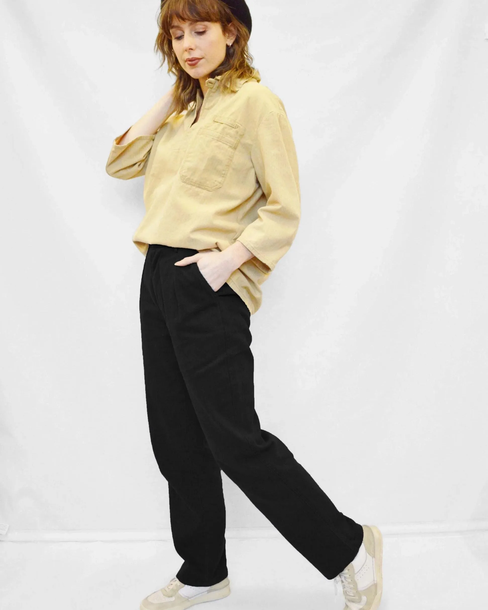 Herringbone French Work Pants Black