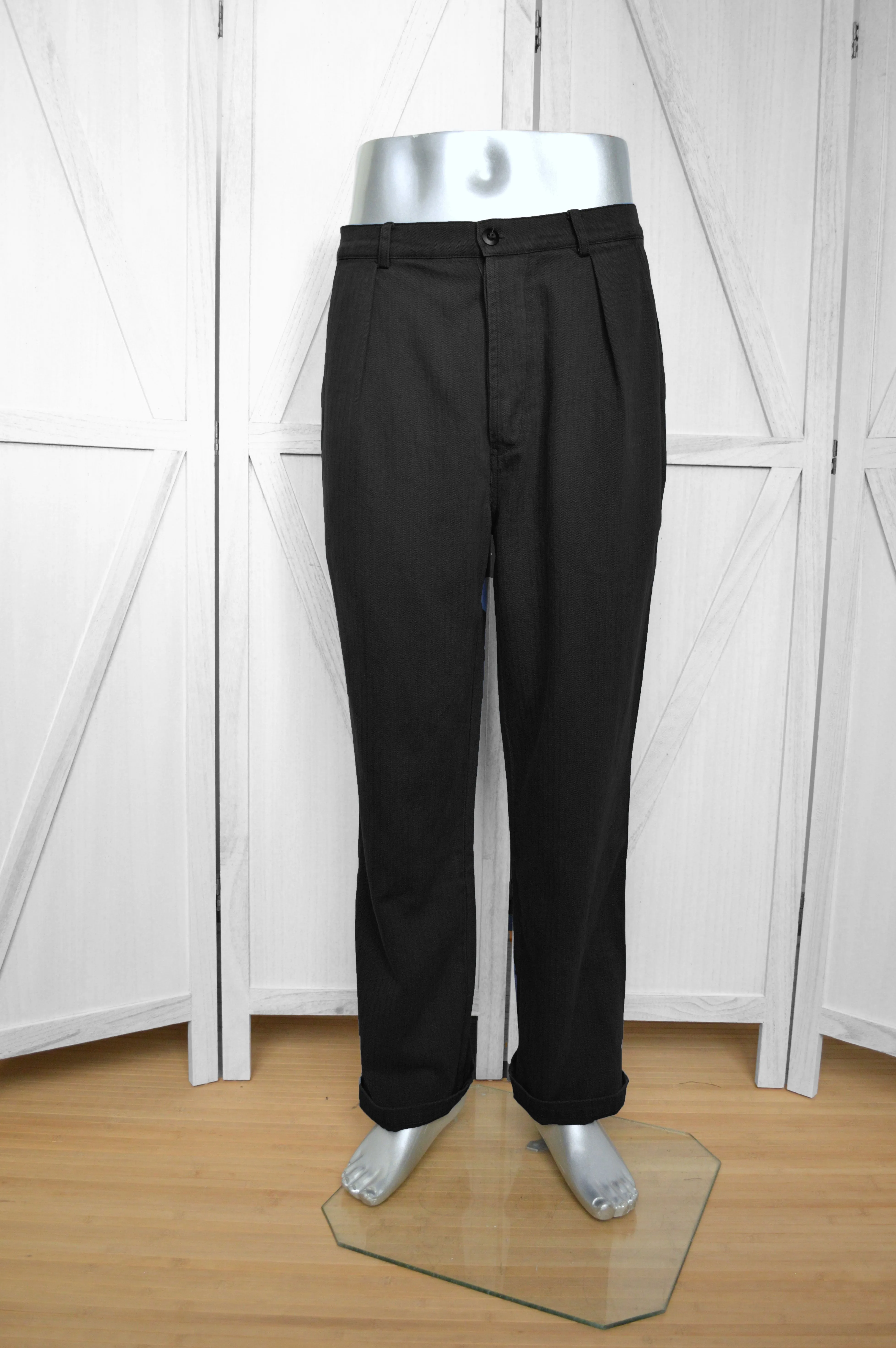 Herringbone French Work Pants Black