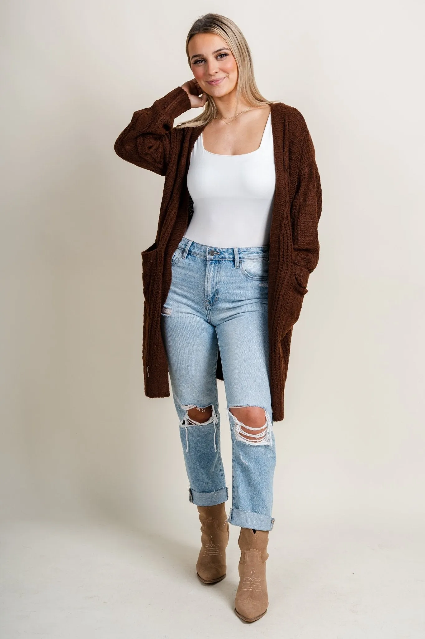 Knit sweater cardigan brown