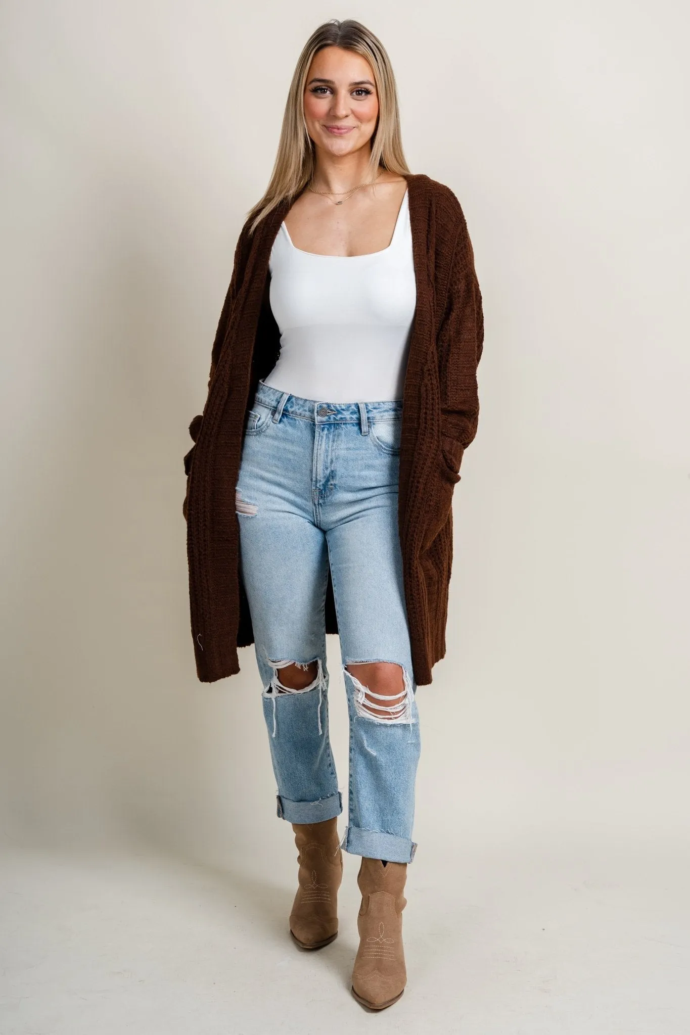 Knit sweater cardigan brown