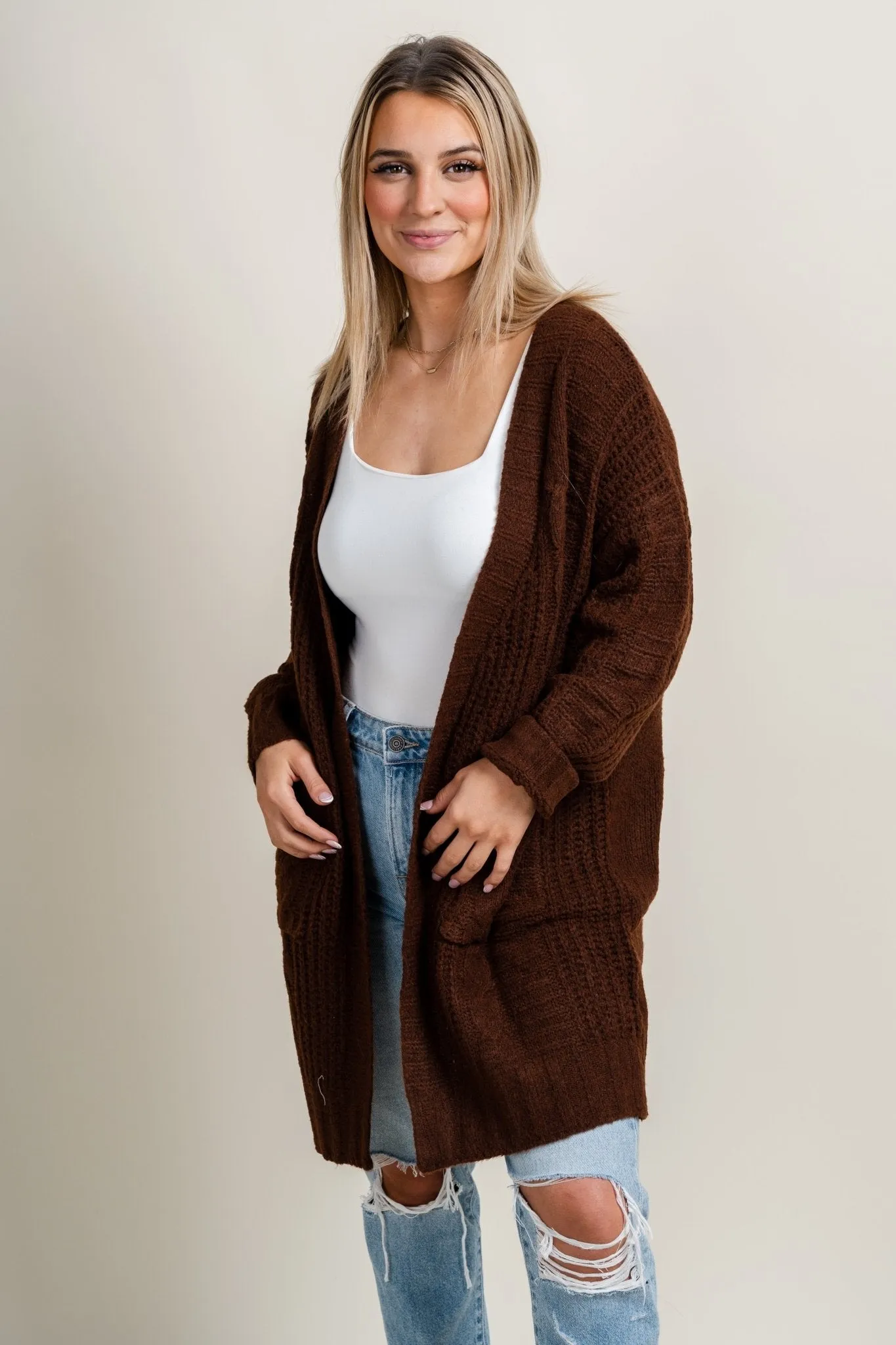 Knit sweater cardigan brown