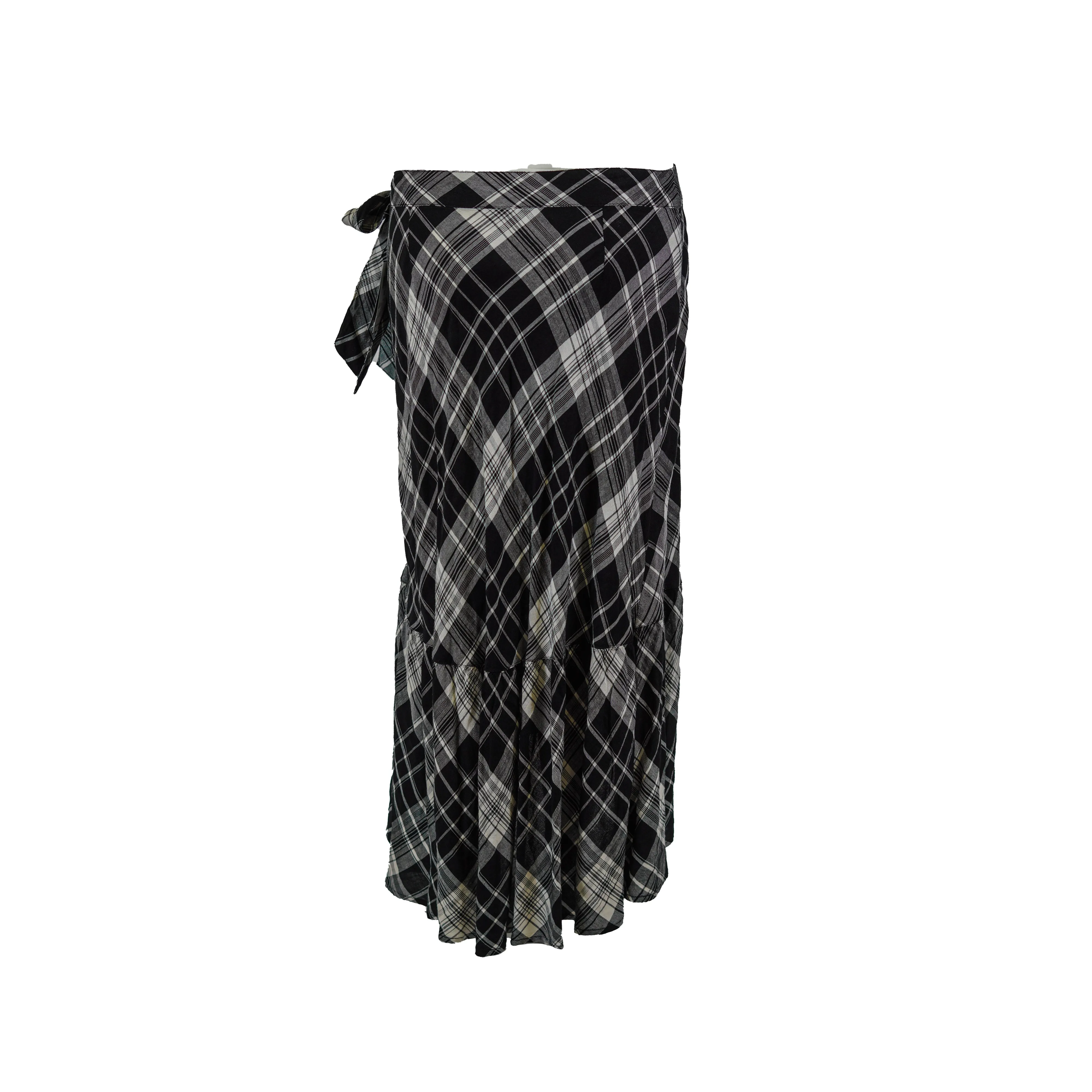 Lauren Ralph Lauren Women's Plaid Faux Wrap Maxi Skirt Black White Size 12