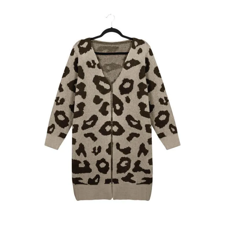 Leopard Colorblock Knit Long  Cardigan Sweater