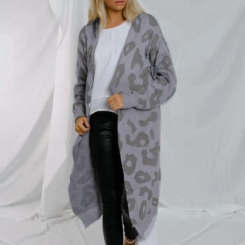 Leopard Colorblock Knit Long  Cardigan Sweater