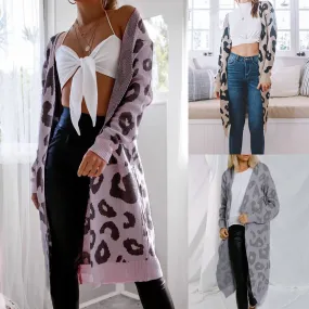 Leopard Colorblock Knit Long  Cardigan Sweater