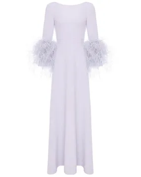 Lilac Fog Feather Embellished Bateau Gown