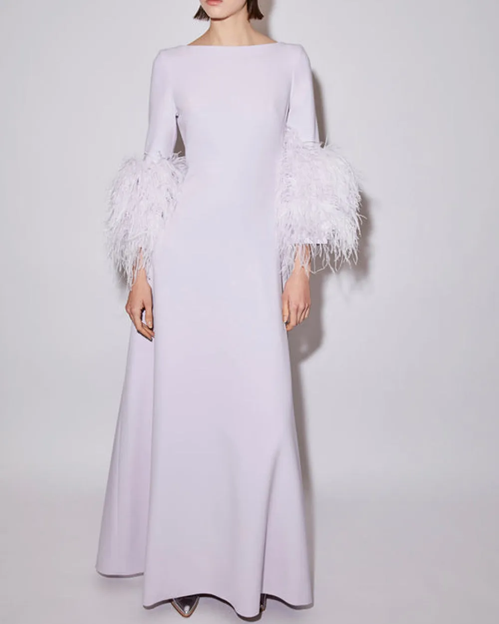 Lilac Fog Feather Embellished Bateau Gown