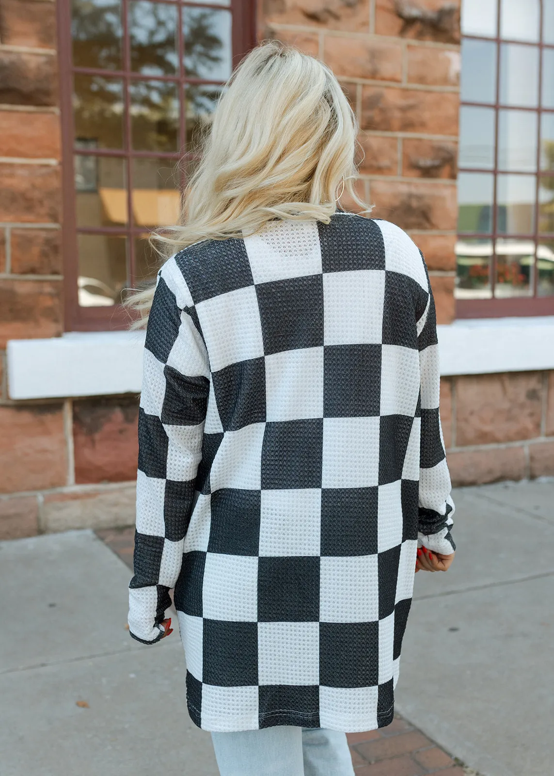 Lola White & Black Check Waffle Cardigan