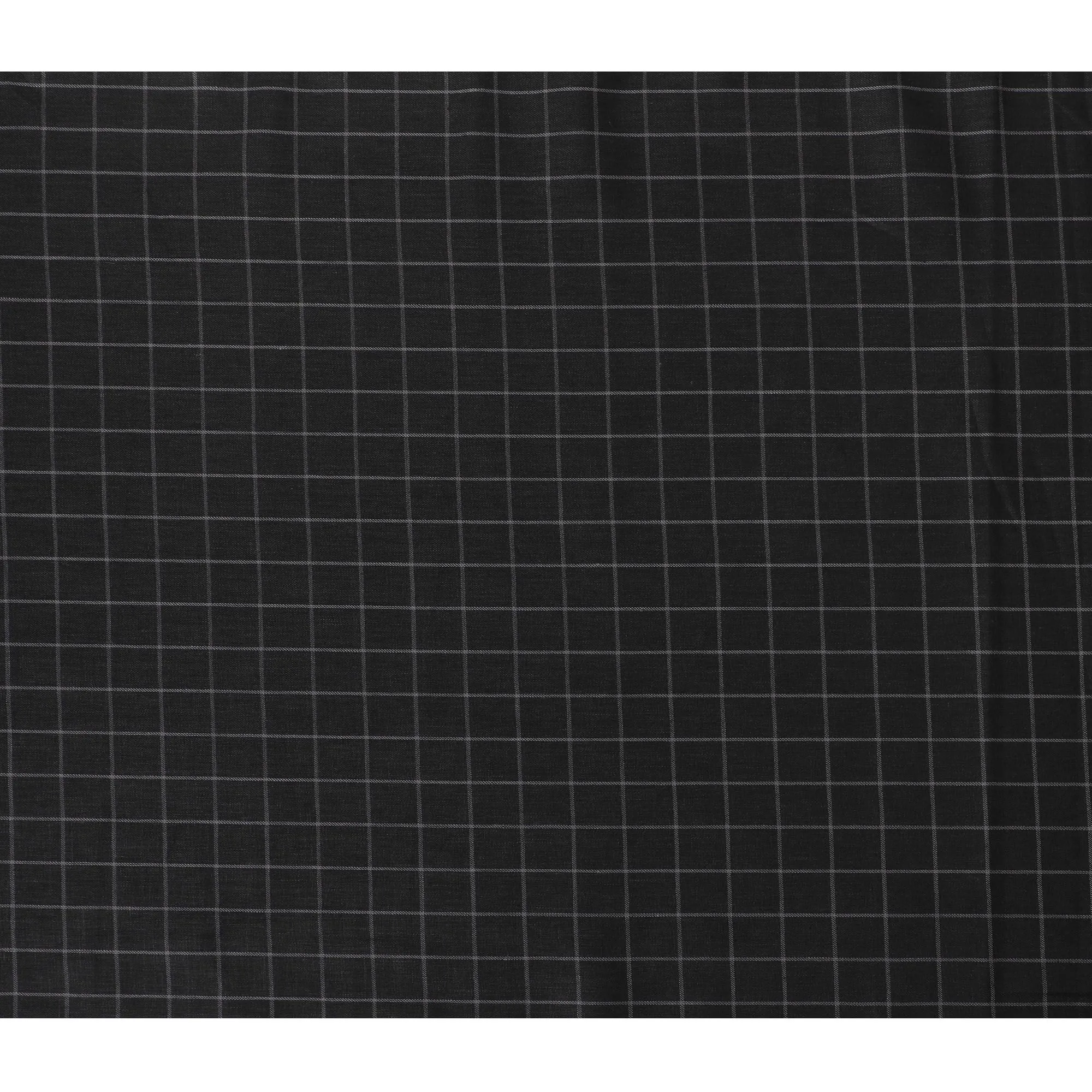 Luxurious Charcoal Grey Checkered Wool Blend Suiting Fabric - 150cm Width-D18582
