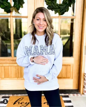 Mama Embroidered Blue Floral Applique Sweatshirt | Simple Mama Pullover, Gift for Mom, Personalized Mama Shirt