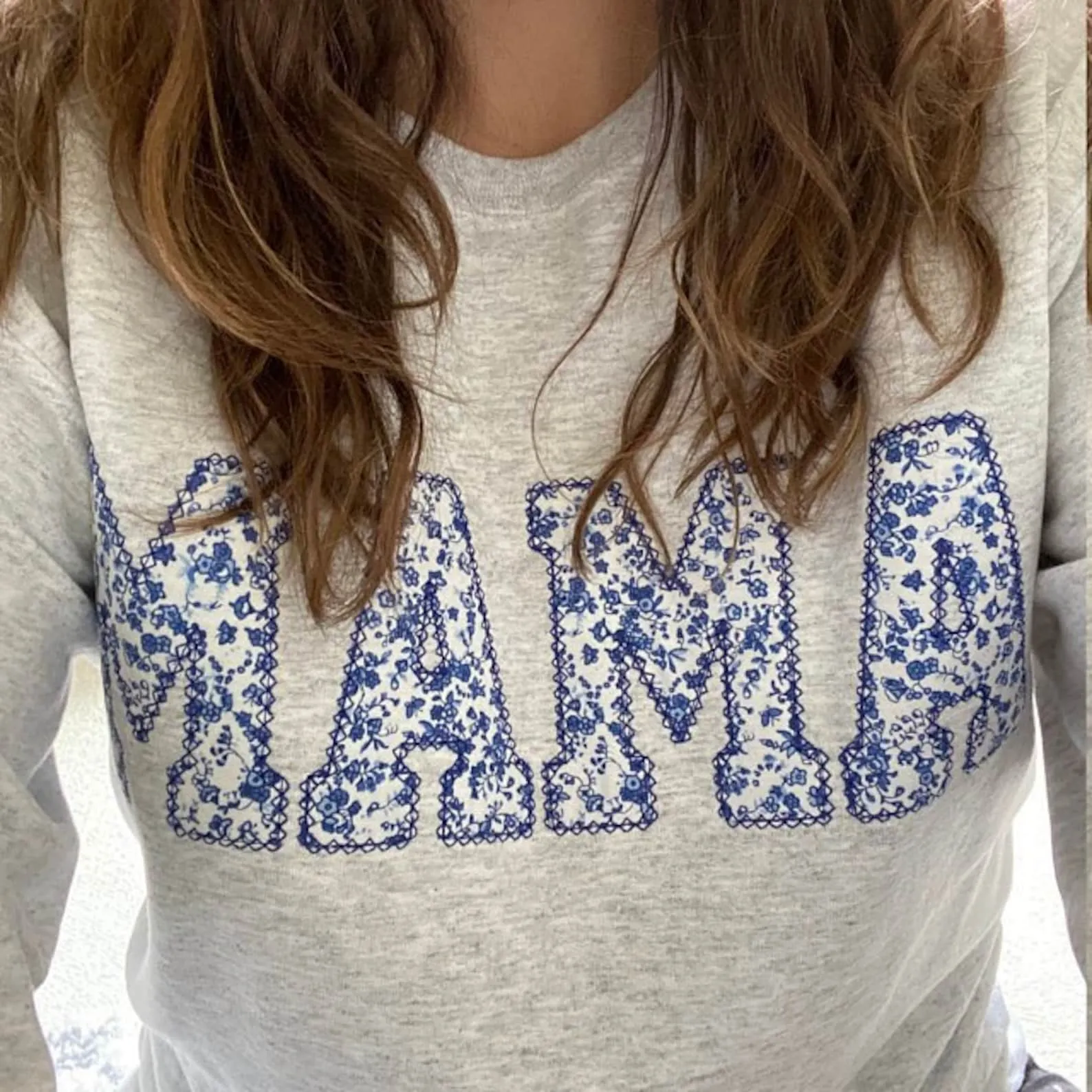 Mama Embroidered Blue Floral Applique Sweatshirt | Simple Mama Pullover, Gift for Mom, Personalized Mama Shirt