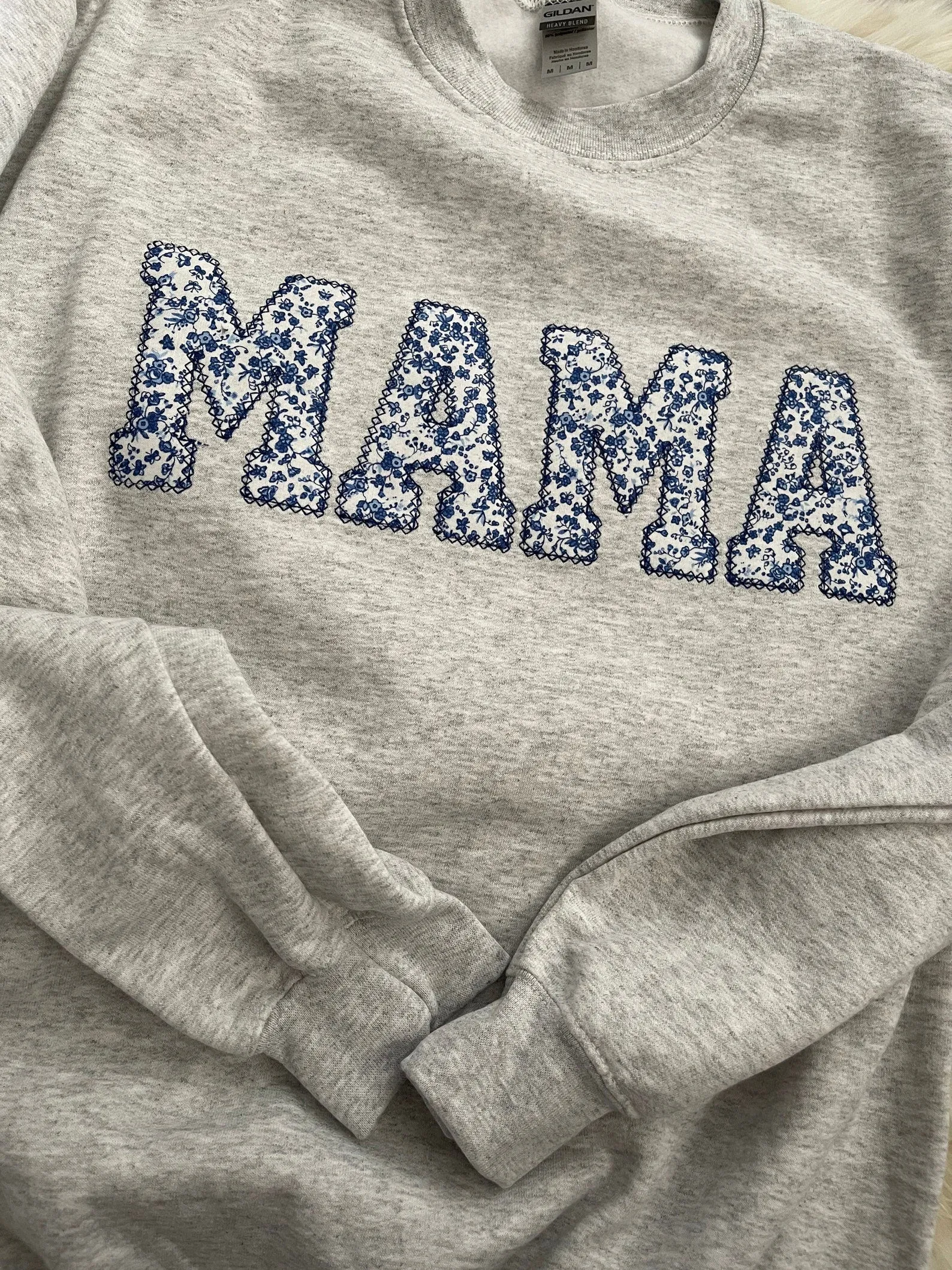 Mama Embroidered Blue Floral Applique Sweatshirt | Simple Mama Pullover, Gift for Mom, Personalized Mama Shirt