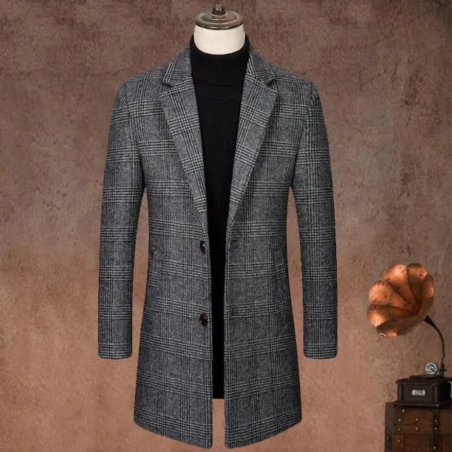 Men Wool Blends Coats Fashion Casual Long Coat