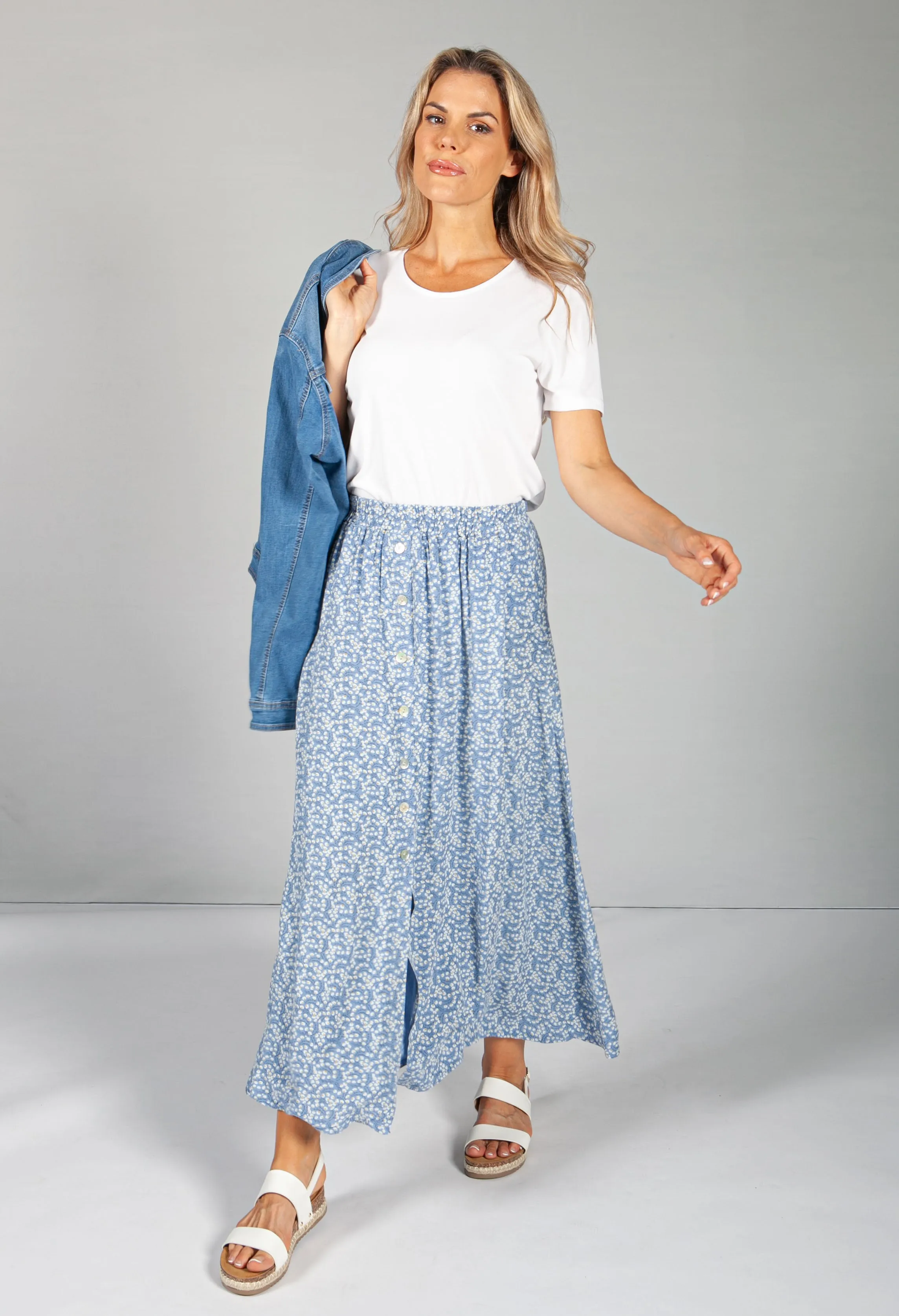 Mini Bloom Faux Button Down Skirt in Afternoon Sky Blue-1