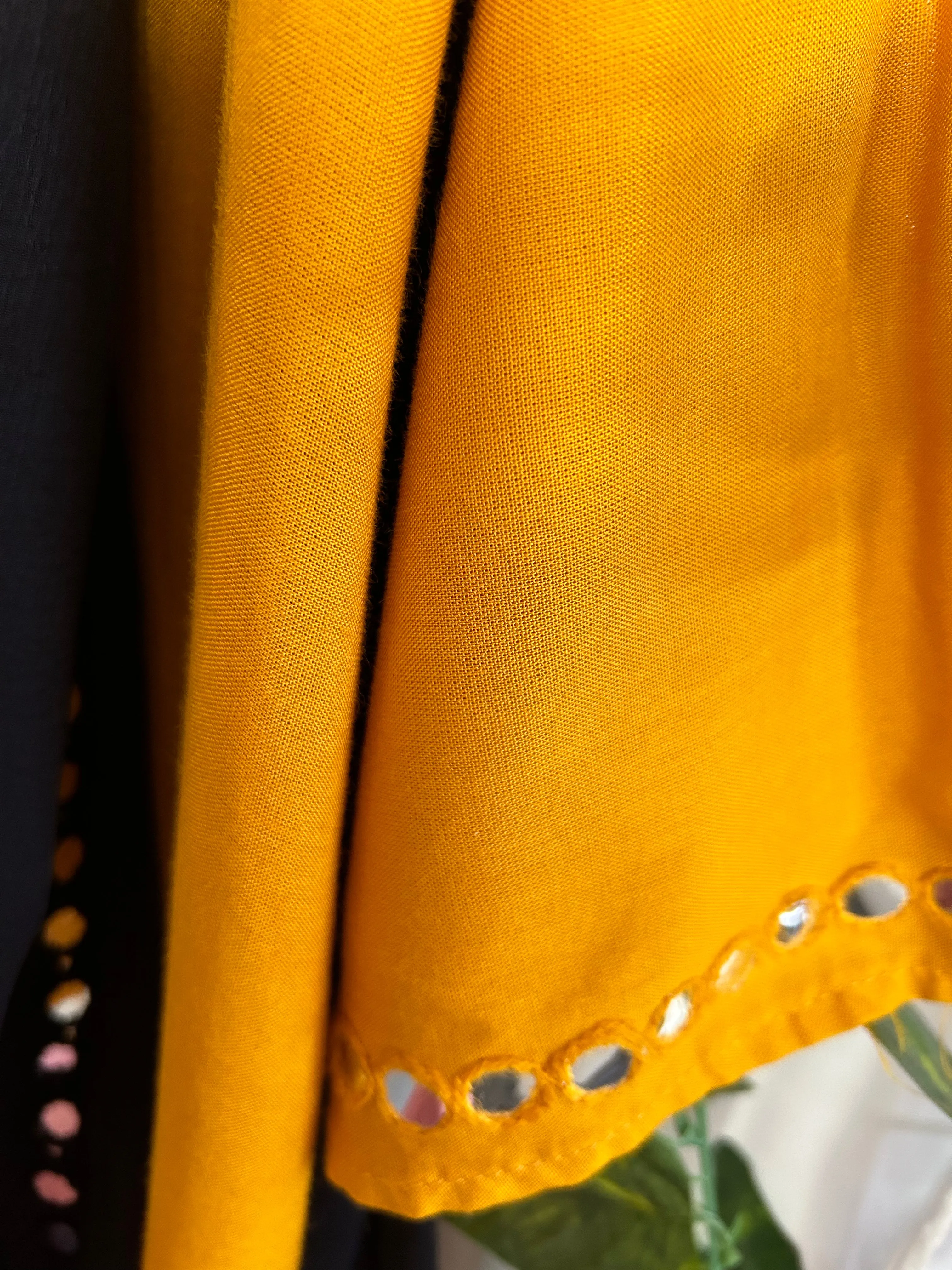 Mustard Mirror work suit with Black Mirror work Dupatta