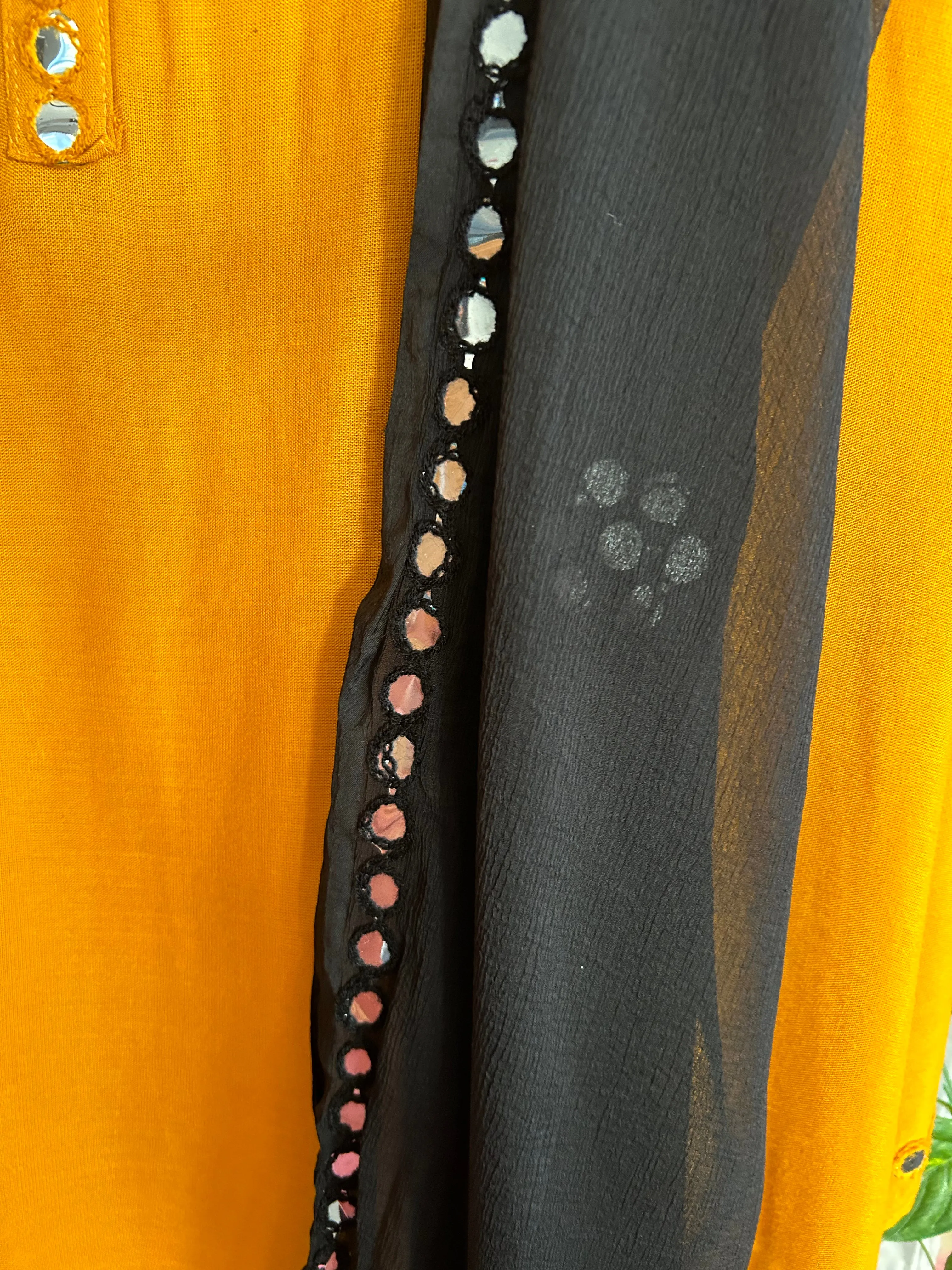 Mustard Mirror work suit with Black Mirror work Dupatta
