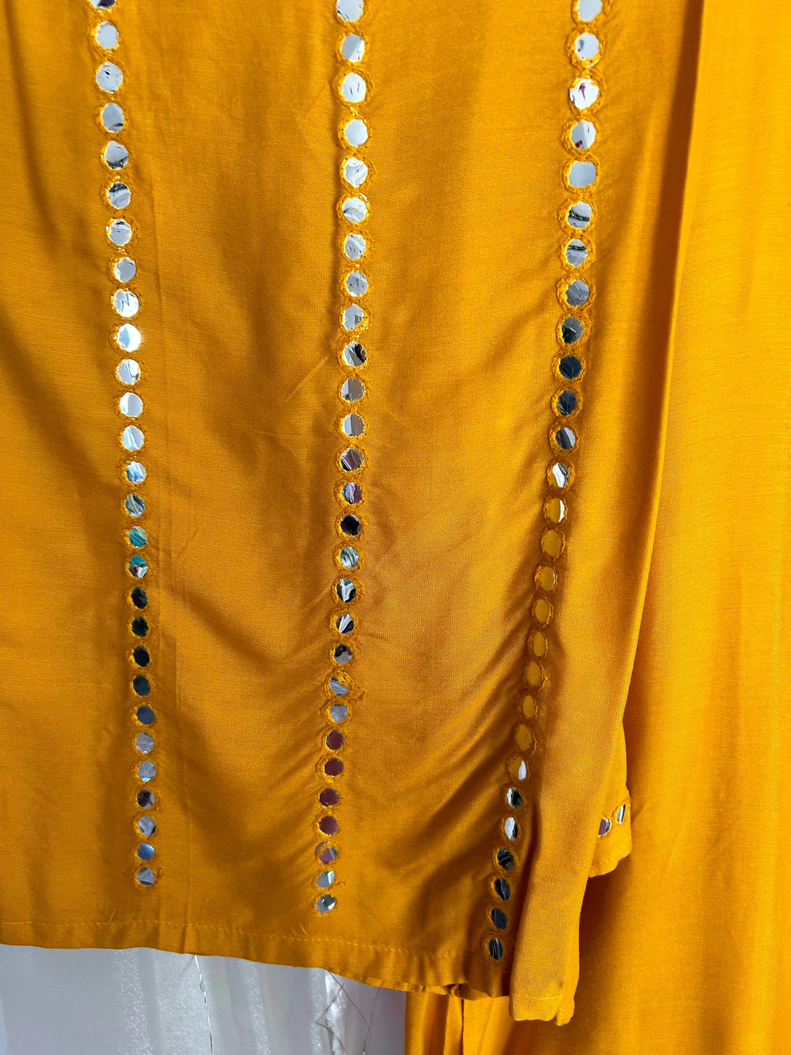 Mustard Mirror work suit with Black Mirror work Dupatta