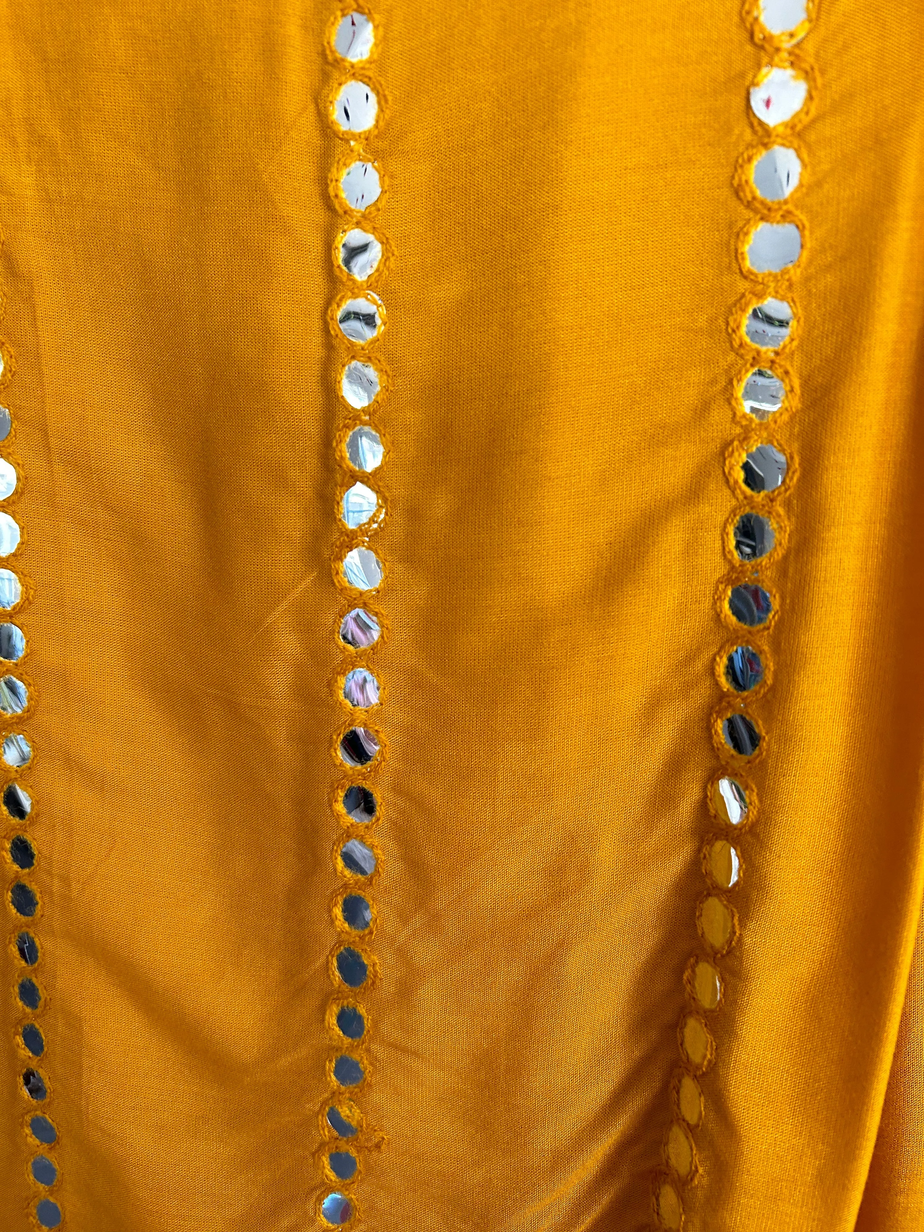 Mustard Mirror work suit with Black Mirror work Dupatta
