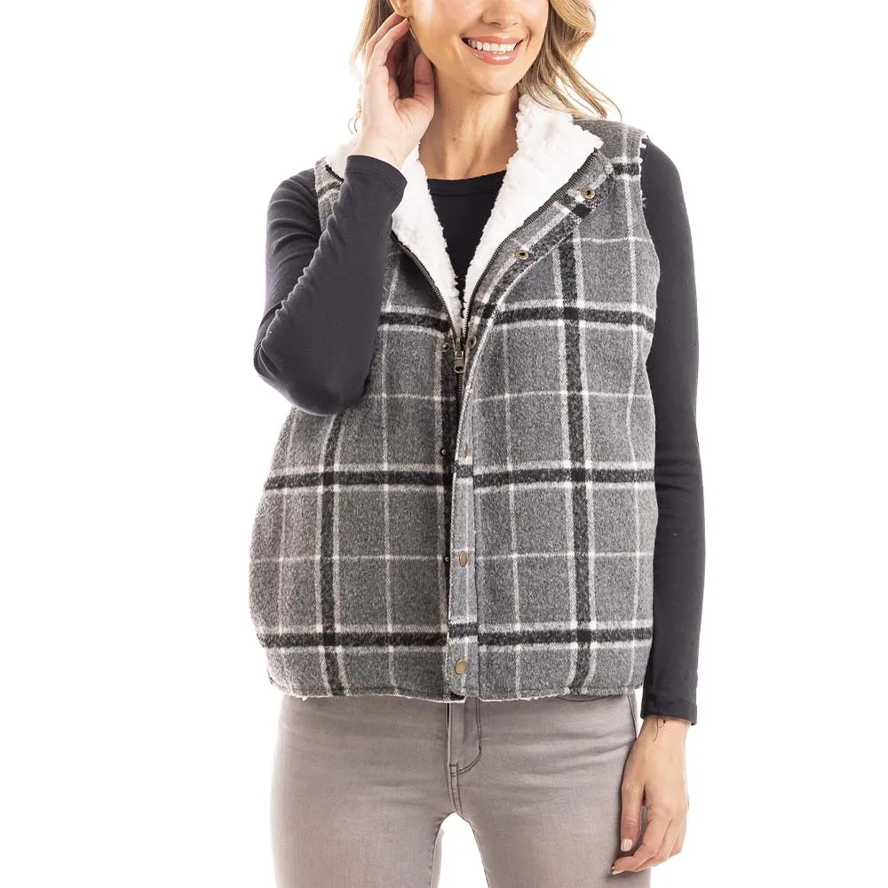 Neutral Plaid Wholesale Fleece Lined Vest for Women