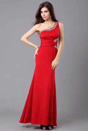New Fashion Red Long One Shoulder High Waist Sexy Evening Dress