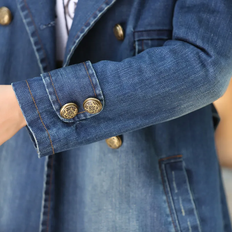 New Mid Leisure Ddouble Breasted Denim Windbreaker Coat