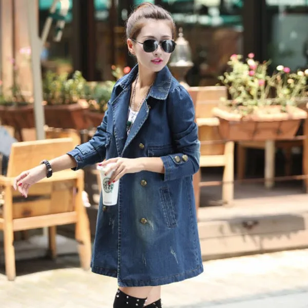 New Mid Leisure Ddouble Breasted Denim Windbreaker Coat