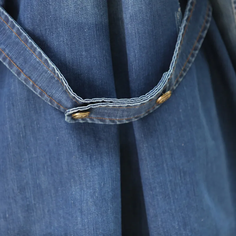 New Mid Leisure Ddouble Breasted Denim Windbreaker Coat