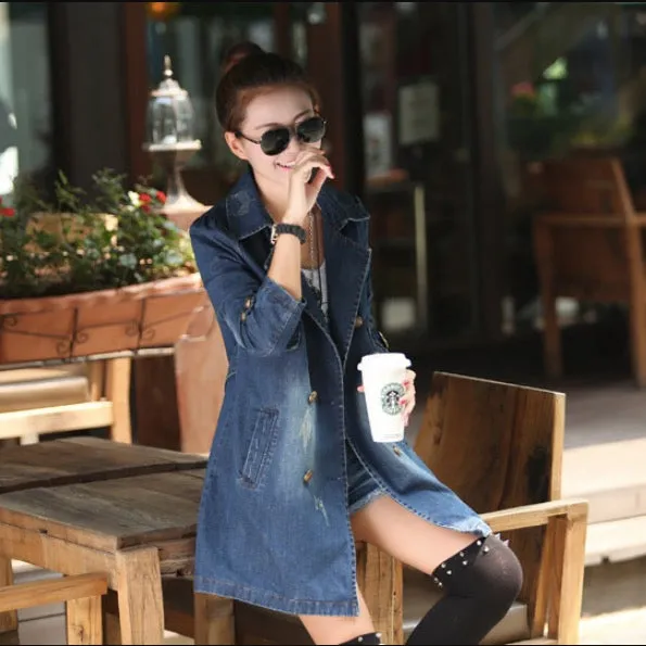 New Mid Leisure Ddouble Breasted Denim Windbreaker Coat