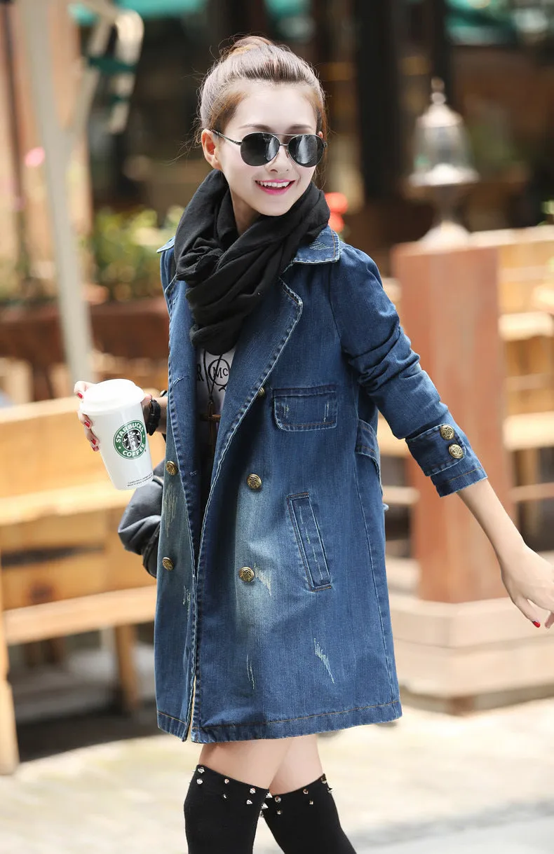 New Mid Leisure Ddouble Breasted Denim Windbreaker Coat
