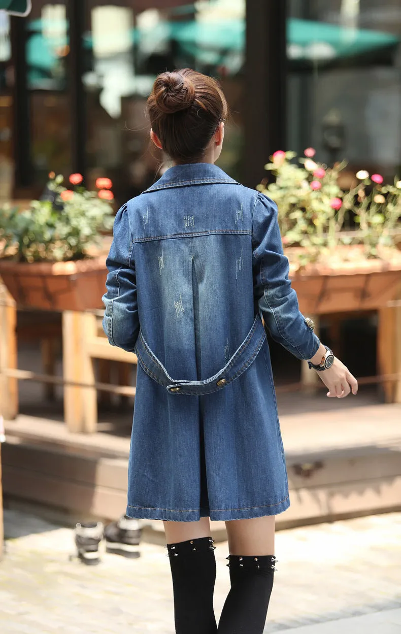 New Mid Leisure Ddouble Breasted Denim Windbreaker Coat