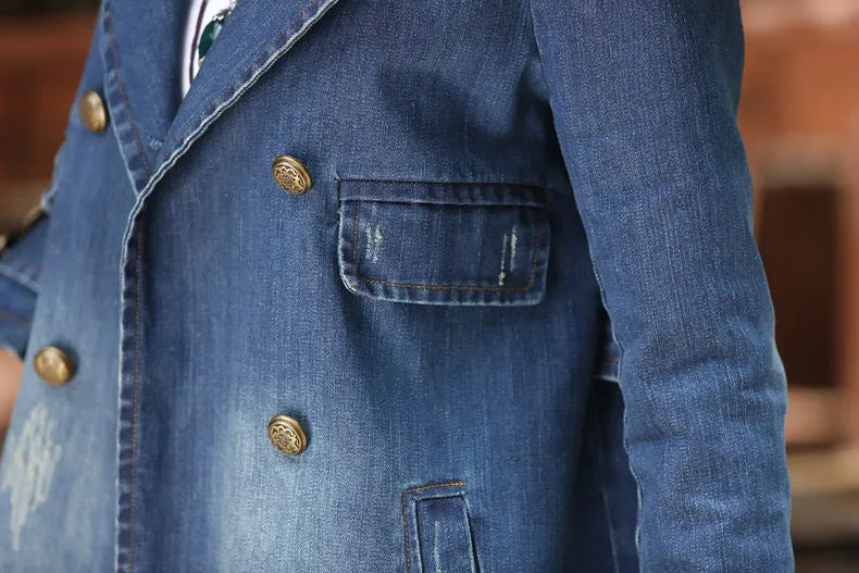 New Mid Leisure Ddouble Breasted Denim Windbreaker Coat