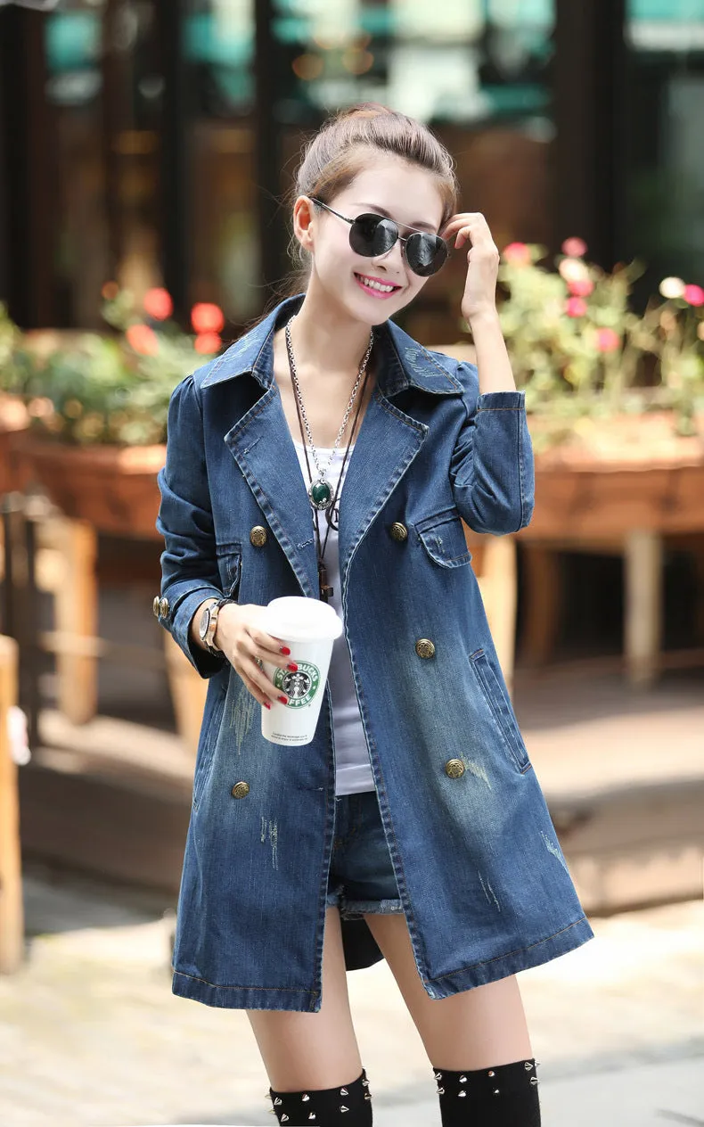 New Mid Leisure Ddouble Breasted Denim Windbreaker Coat