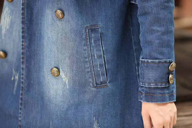 New Mid Leisure Ddouble Breasted Denim Windbreaker Coat