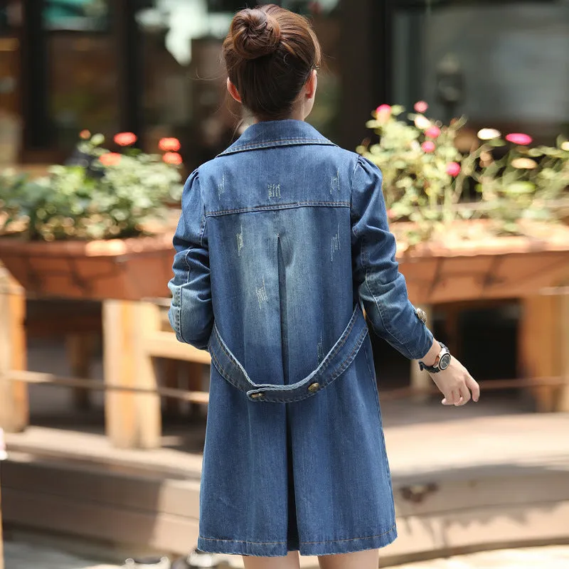 New Mid Leisure Ddouble Breasted Denim Windbreaker Coat