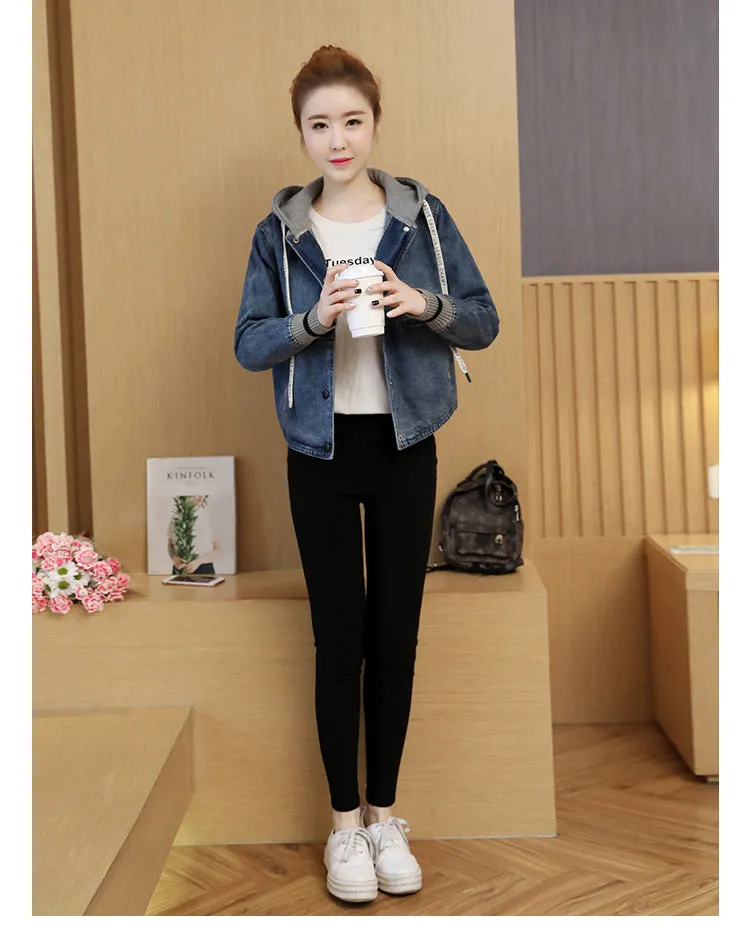 New Women's Hooded Short Casual Denim Coat