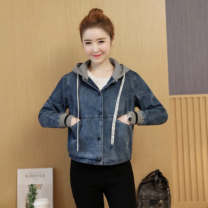 New Women's Hooded Short Casual Denim Coat