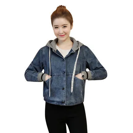 New Women's Hooded Short Casual Denim Coat