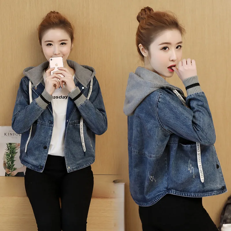 New Women's Hooded Short Casual Denim Coat
