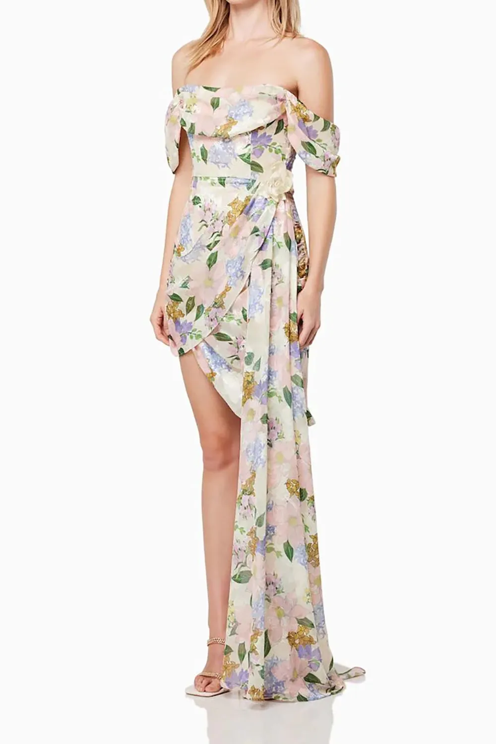 Off-shoulder Floral Printed Asymmetric Mini Dress