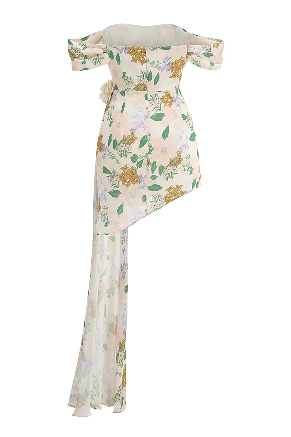 Off-shoulder Floral Printed Asymmetric Mini Dress
