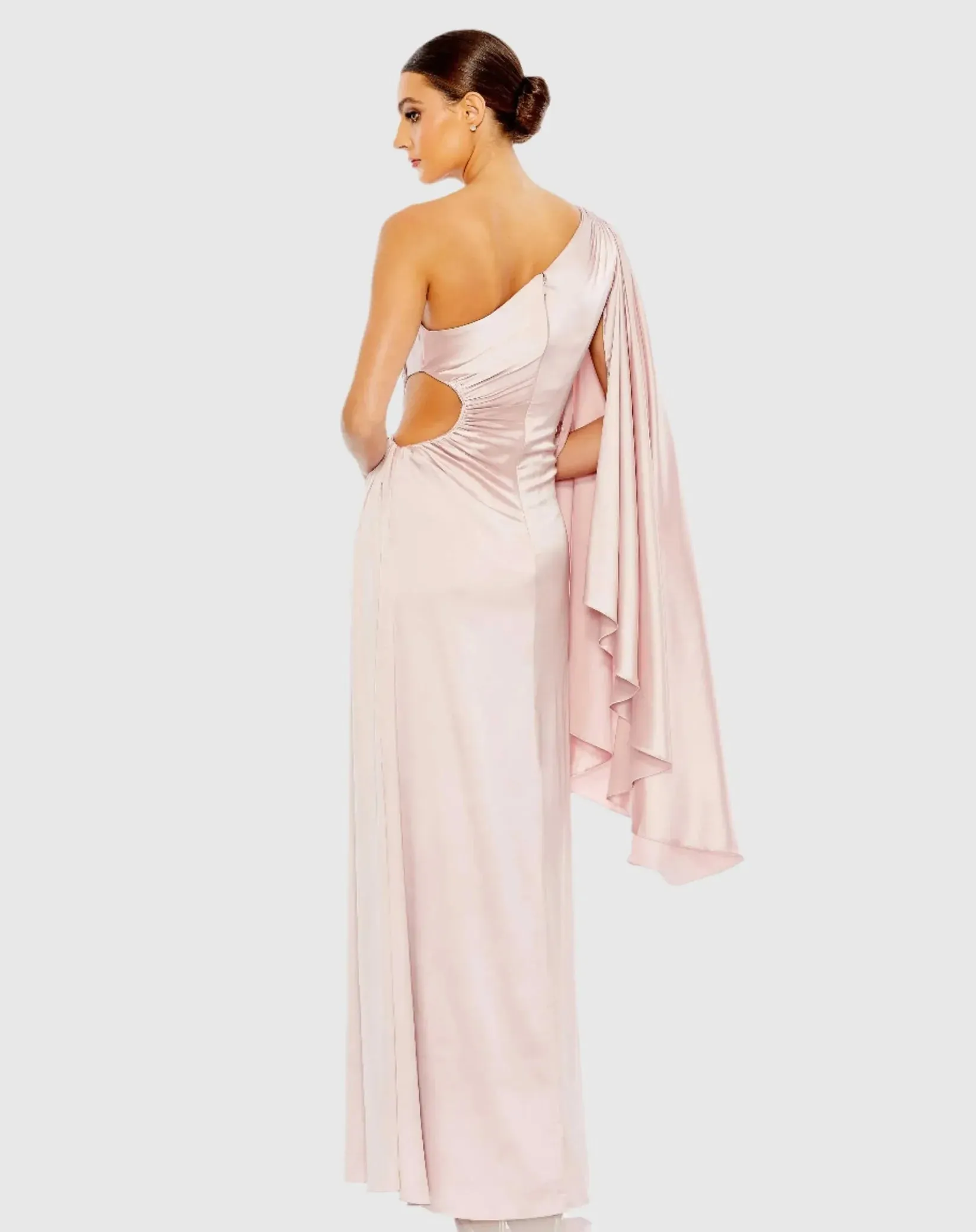 One Shoulder Bell Sleeve Draped Gown - Ballet Pink