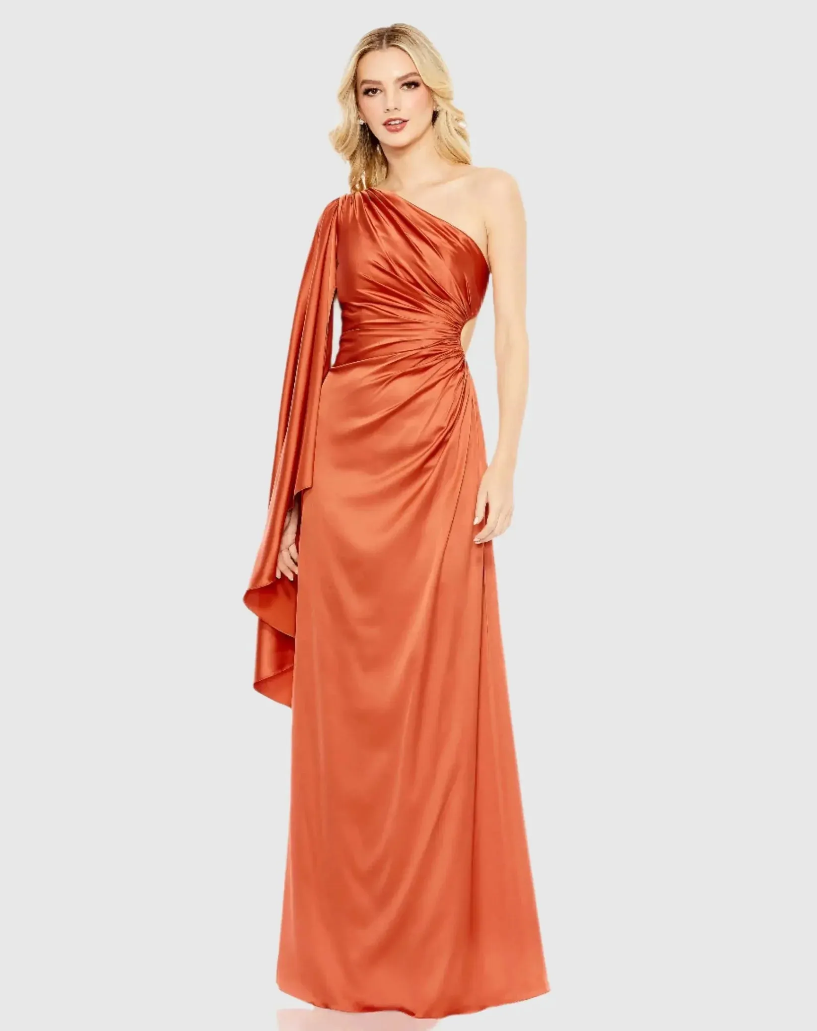 One Shoulder Bell Sleeve Draped Gown - Ballet Pink