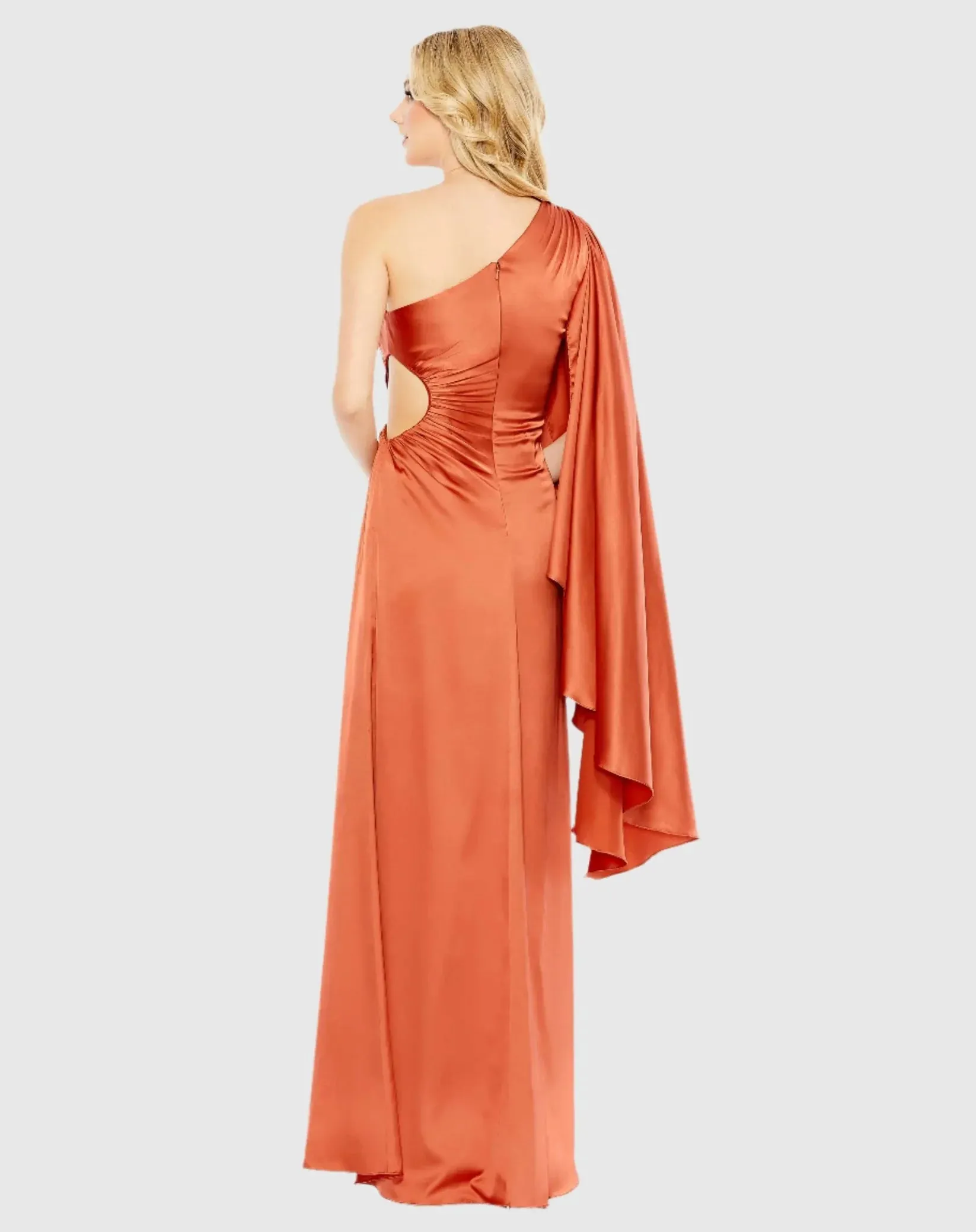 One Shoulder Bell Sleeve Draped Gown - Ballet Pink
