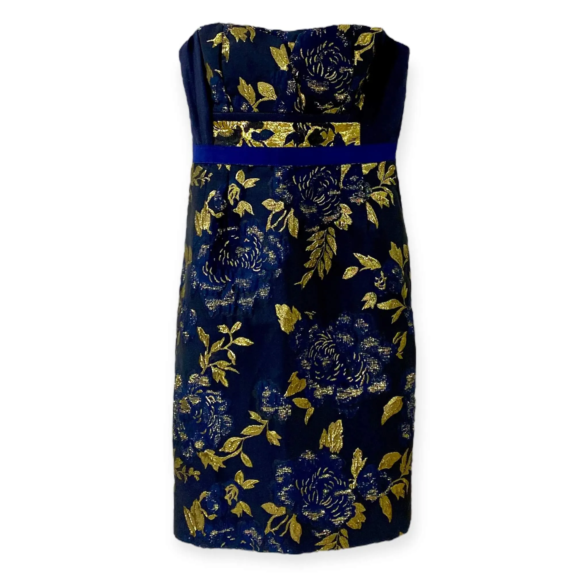 Ornate Navy Gold Formal Evening Dress by Elie Tahari