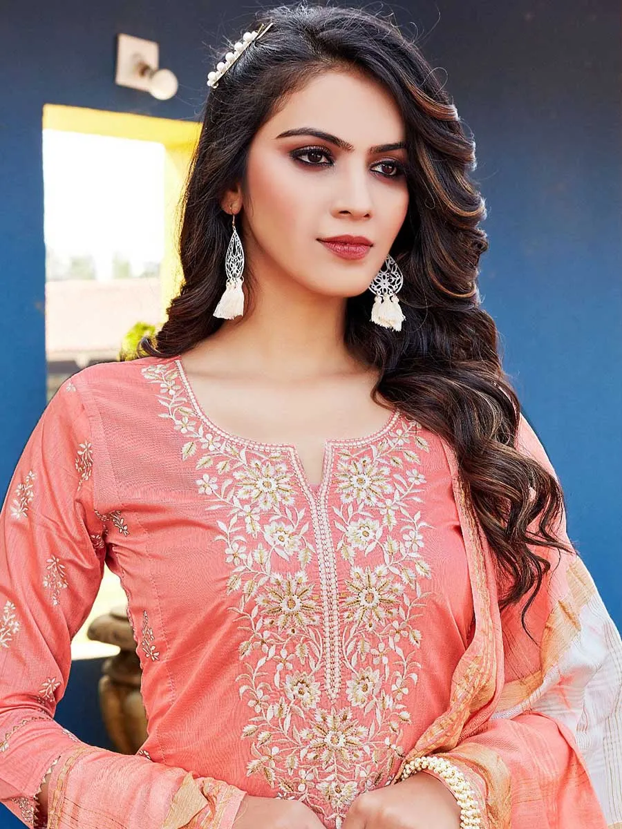 Pink Viscose Printed Stitched Suit with Dupatta