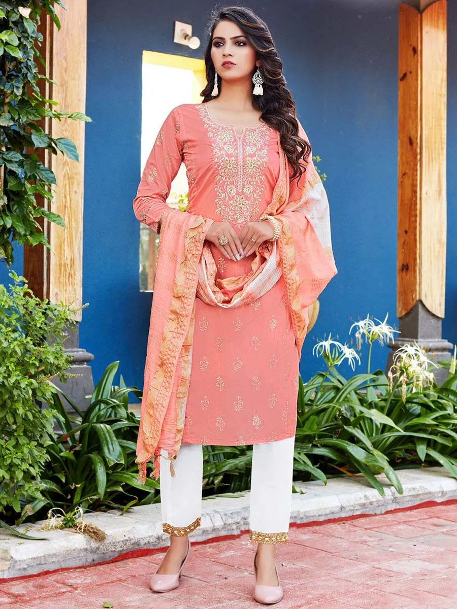 Pink Viscose Printed Stitched Suit with Dupatta