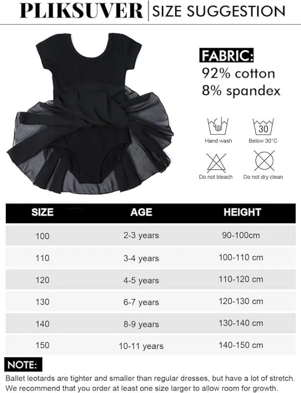 PLIKSUVER Girls Ballet Dress Short Sleeve Ballet Outfit Gymnastics Dance Leotard with Chiffon Skirt