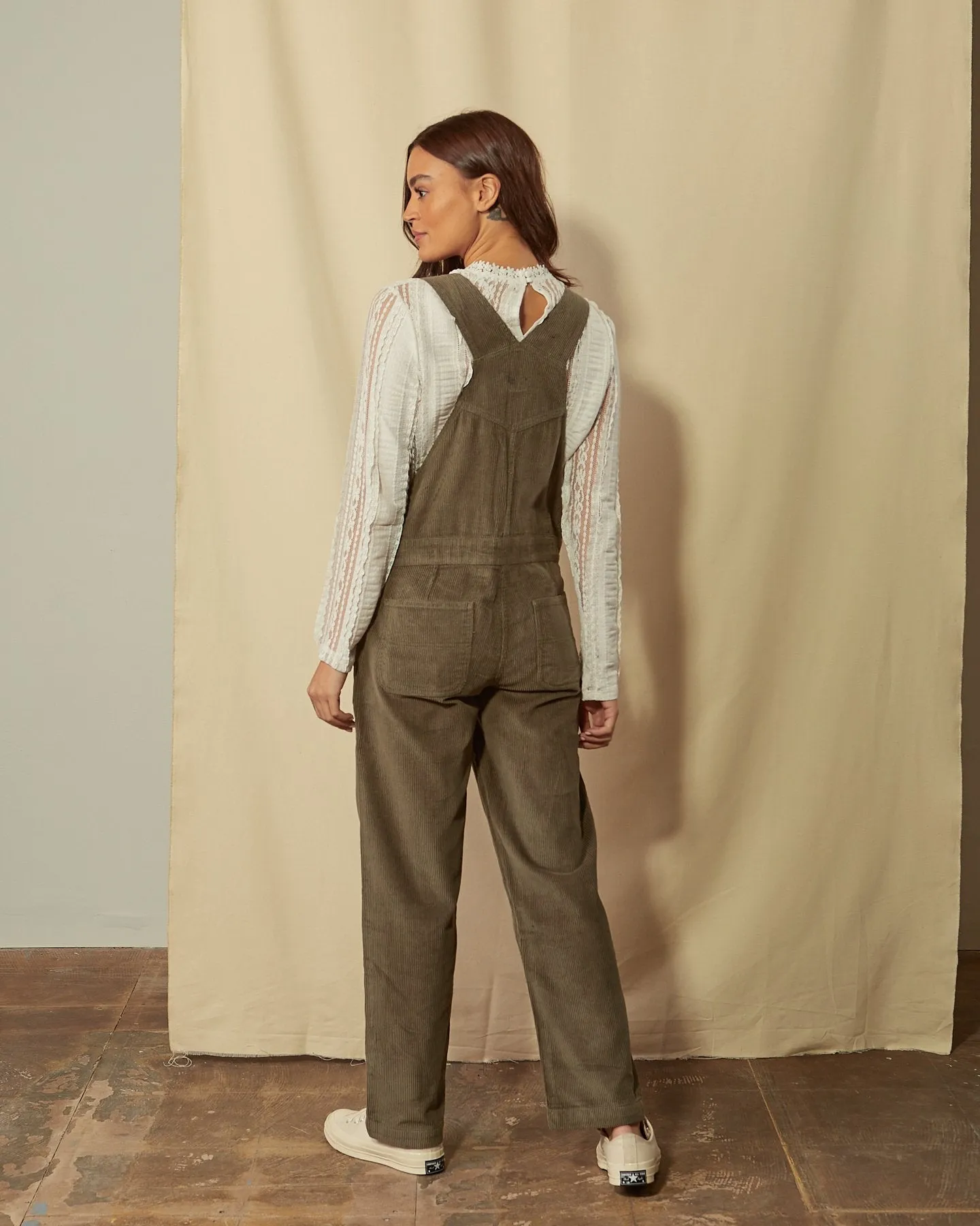 PRUE Corduroy Dungarees Loose Fit - Olive