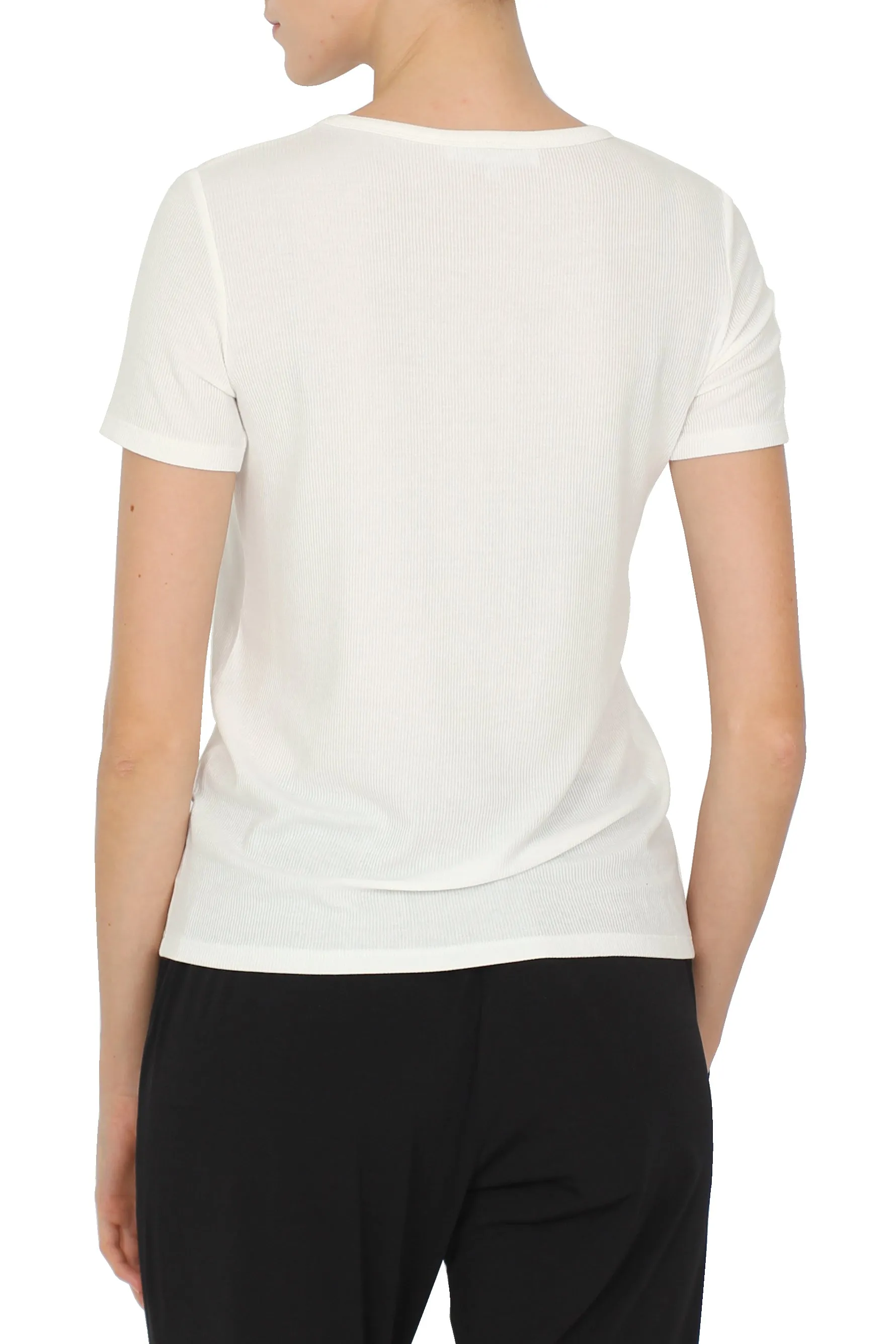 Ribbed Silk Blend Crew Neck T-Shirt